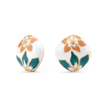Cargar imagen en el visor de la galería, UJOY Vintage Painted Enamel Flower Earrings | Gold Plated Zinc Alloy Jewelry