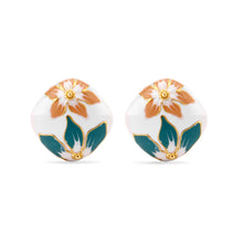 Cargar imagen en el visor de la galería, UJOY Vintage Painted Enamel Flower Earrings | Gold Plated Zinc Alloy Jewelry
