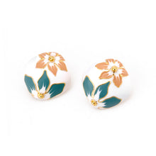 Cargar imagen en el visor de la galería, UJOY Vintage Painted Enamel Flower Earrings | Gold Plated Zinc Alloy Jewelry