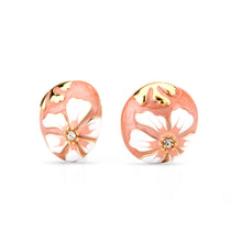 Cargar imagen en el visor de la galería, UJOY Vintage Floral Enamel Stud Earrings | Gold-Plated Zinc Alloy Jewelry