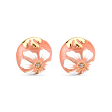 Cargar imagen en el visor de la galería, UJOY Vintage Floral Enamel Stud Earrings | Gold-Plated Zinc Alloy Jewelry