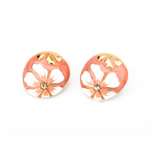 Cargar imagen en el visor de la galería, UJOY Vintage Floral Enamel Stud Earrings | Gold-Plated Zinc Alloy Jewelry
