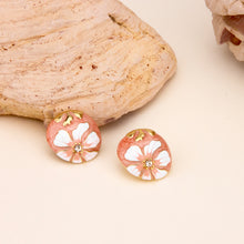Cargar imagen en el visor de la galería, UJOY Vintage Floral Enamel Stud Earrings | Gold-Plated Zinc Alloy Jewelry