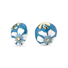 Cargar imagen en el visor de la galería, UJOY Vintage Porcelain Style Enamel Flower Earrings | Gold Tone Zinc Alloy Jewelry