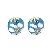 Cargar imagen en el visor de la galería, UJOY Vintage Porcelain Style Enamel Flower Earrings | Gold Tone Zinc Alloy Jewelry