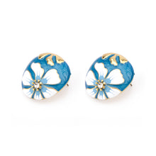 Cargar imagen en el visor de la galería, UJOY Vintage Porcelain Style Enamel Flower Earrings | Gold Tone Zinc Alloy Jewelry
