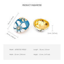 Cargar imagen en el visor de la galería, UJOY Vintage Porcelain Style Enamel Flower Earrings | Gold Tone Zinc Alloy Jewelry