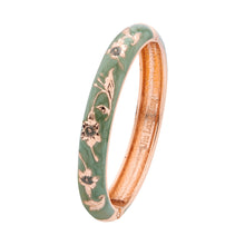 Load image into Gallery viewer, UJOY Cloisonne Bangle White Green Floral Rose Gold Bracelet Gifts for Women Girls 605105