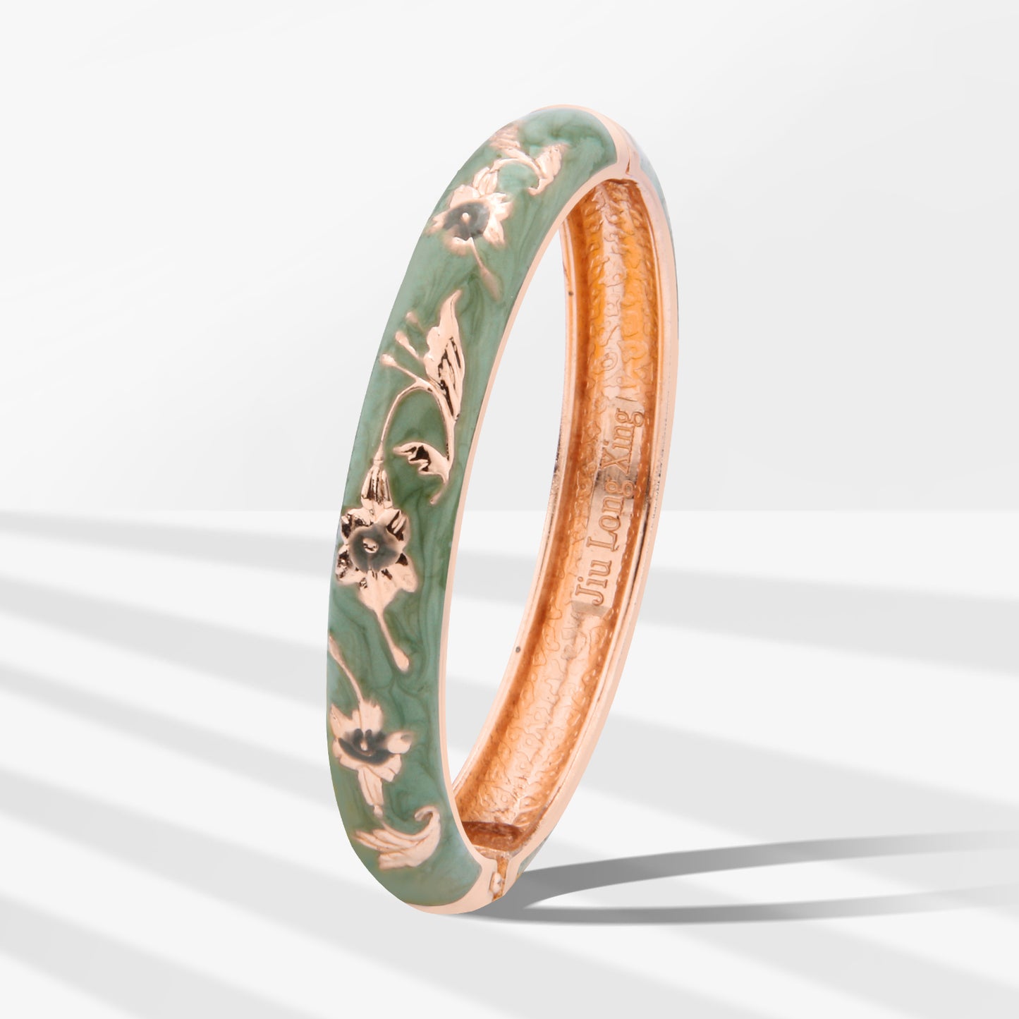 UJOY Cloisonne Bangle White Green Floral Rose Gold Bracelet Gifts for Women Girls 605105