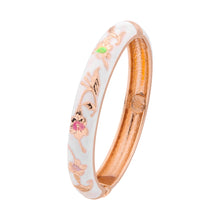 Load image into Gallery viewer, UJOY Cloisonne Bangle White Green Floral Rose Gold Bracelet Gifts for Women Girls 605105