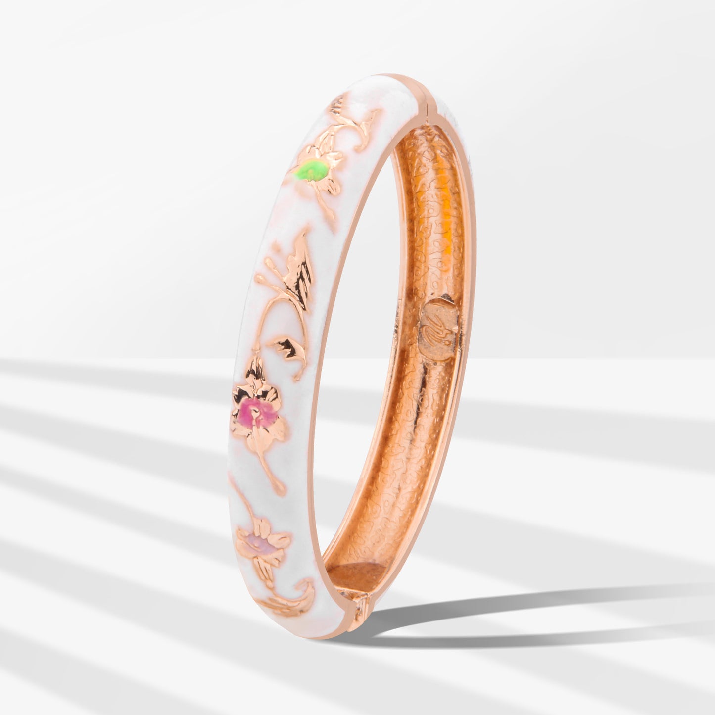 UJOY Cloisonne Bangle White Green Floral Rose Gold Bracelet Gifts for Women Girls 605105