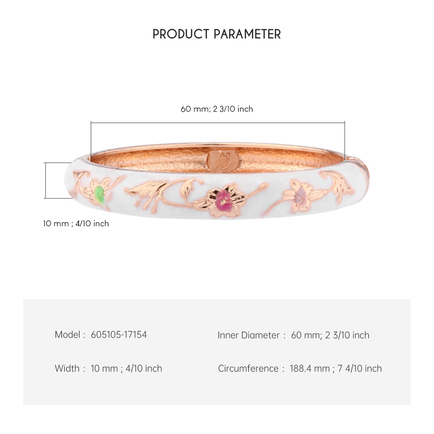 UJOY Cloisonne Bangle White Green Floral Rose Gold Bracelet Gifts for Women Girls 605105