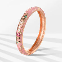 Load image into Gallery viewer, UJOY Cloisonne Bangle Pink Enamel Gold Flower and Bird Pattern Bracelet Gifts for Women Girls 611105
