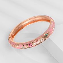 Load image into Gallery viewer, UJOY Cloisonne Bangle Pink Enamel Gold Flower and Bird Pattern Bracelet Gifts for Women Girls 611105