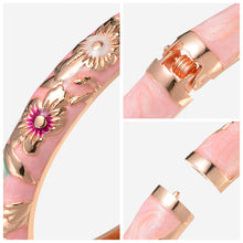 Load image into Gallery viewer, UJOY Cloisonne Bangle Pink Enamel Gold Flower and Bird Pattern Bracelet Gifts for Women Girls 611105