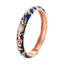 Load image into Gallery viewer, UJOY Cloisonne Bangle Pink Enamel Gold Flower and Bird Pattern Bracelet Gifts for Women Girls 611105
