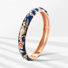 Load image into Gallery viewer, UJOY Cloisonne Bangle Pink Enamel Gold Flower and Bird Pattern Bracelet Gifts for Women Girls 611105