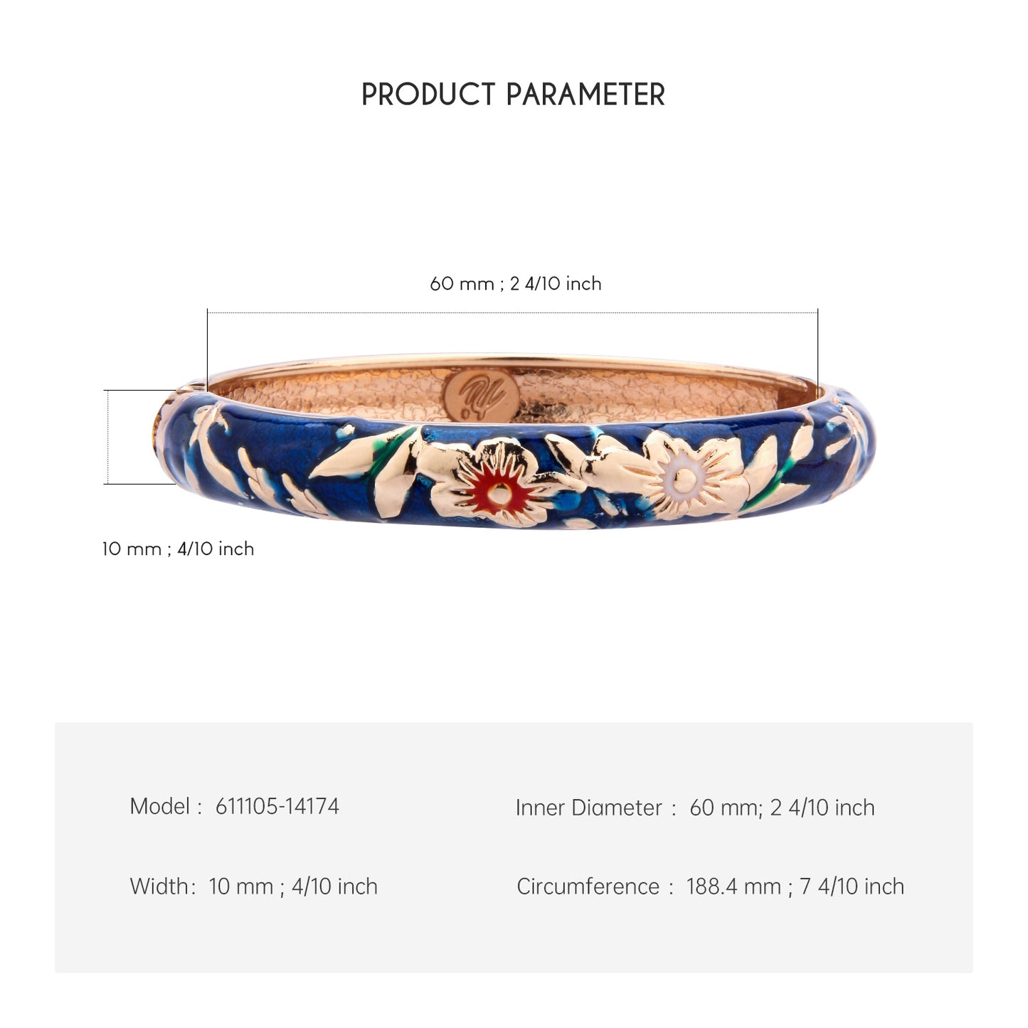 UJOY Cloisonne Bangle Pink Enamel Gold Flower and Bird Pattern Bracelet Gifts for Women Girls 611105