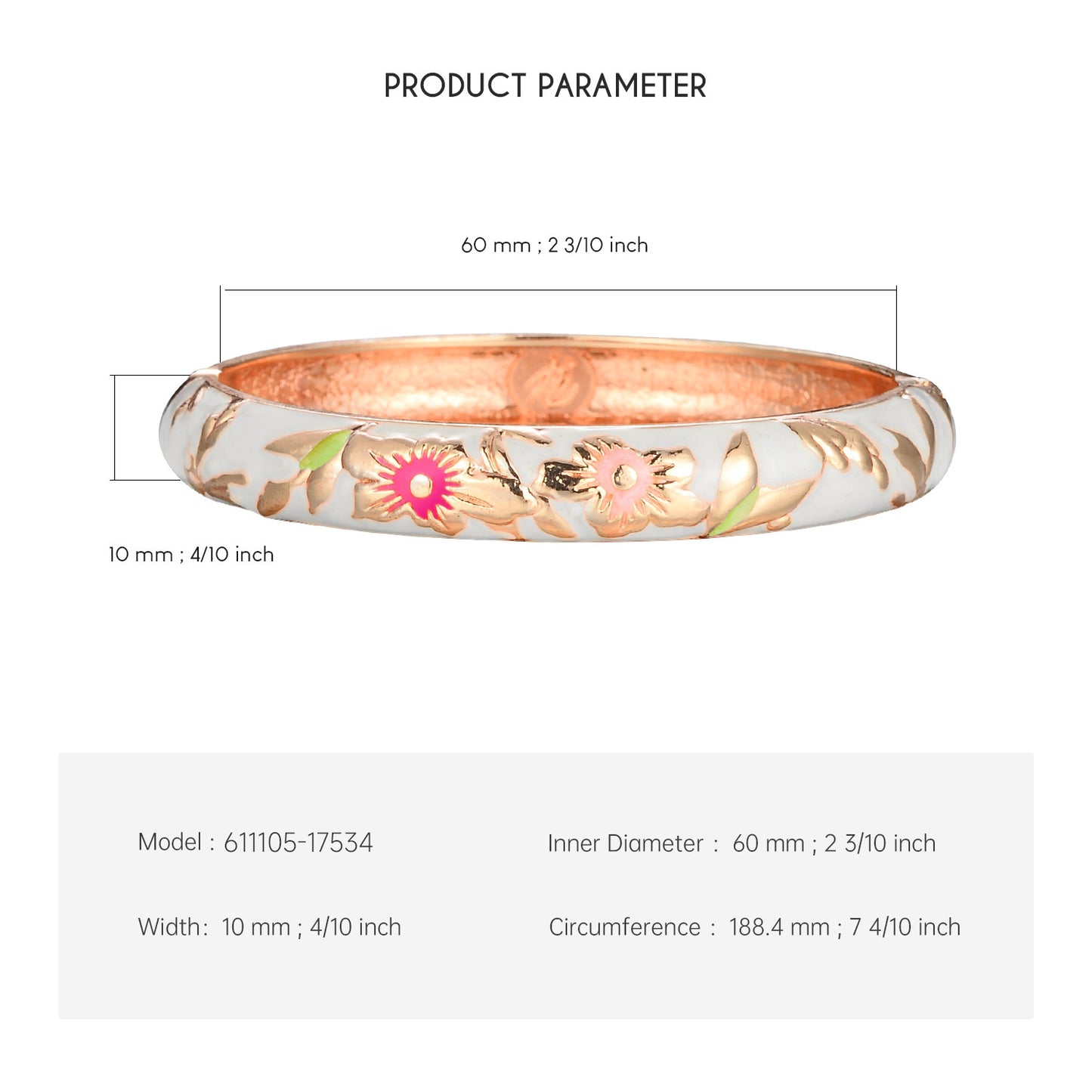 UJOY Cloisonne Bangle Pink Enamel Gold Flower and Bird Pattern Bracelet Gifts for Women Girls 611105