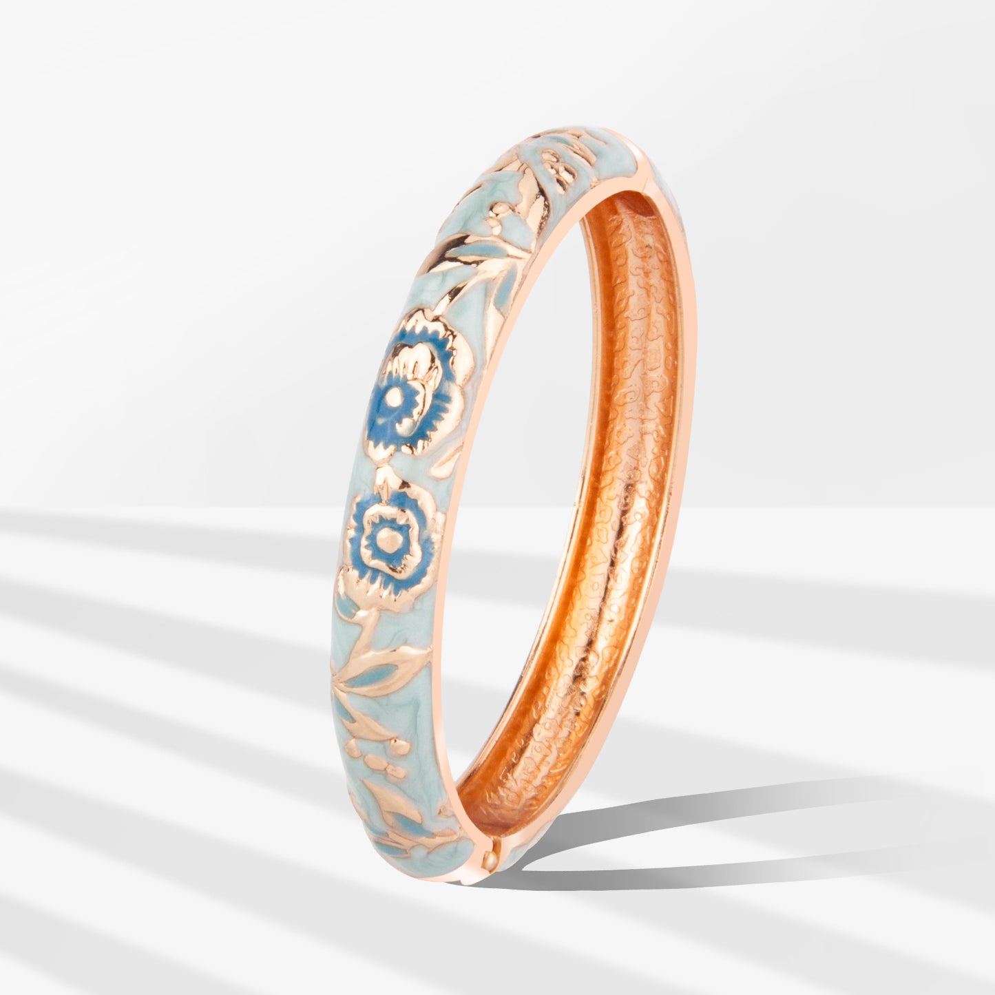 UJOY Cloisonne Bangle Light Blue Gold Flower Pattern Bracelet Gifts for Women Girls