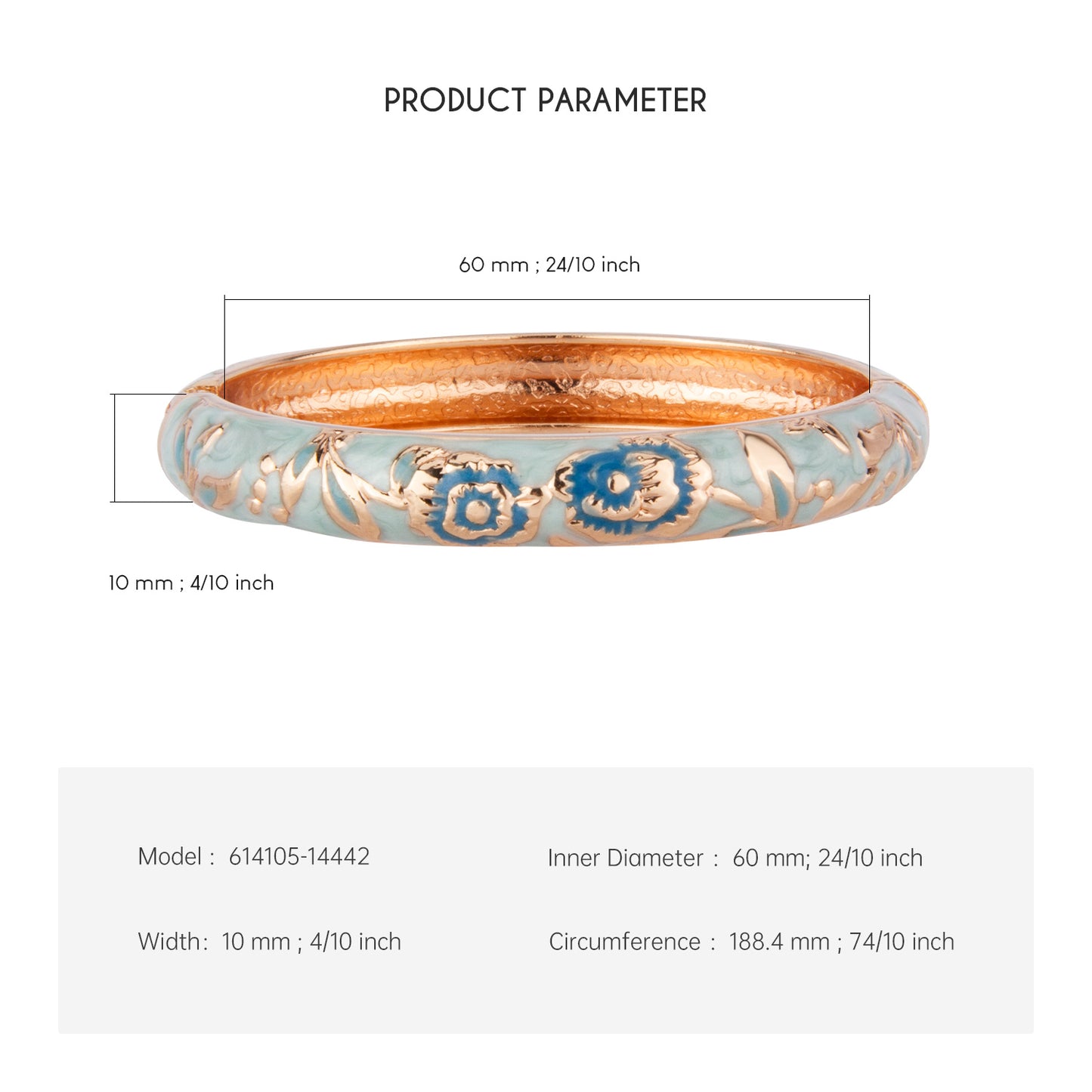 UJOY Cloisonne Bangle Light Blue Gold Flower Pattern Bracelet Gifts for Women Girls