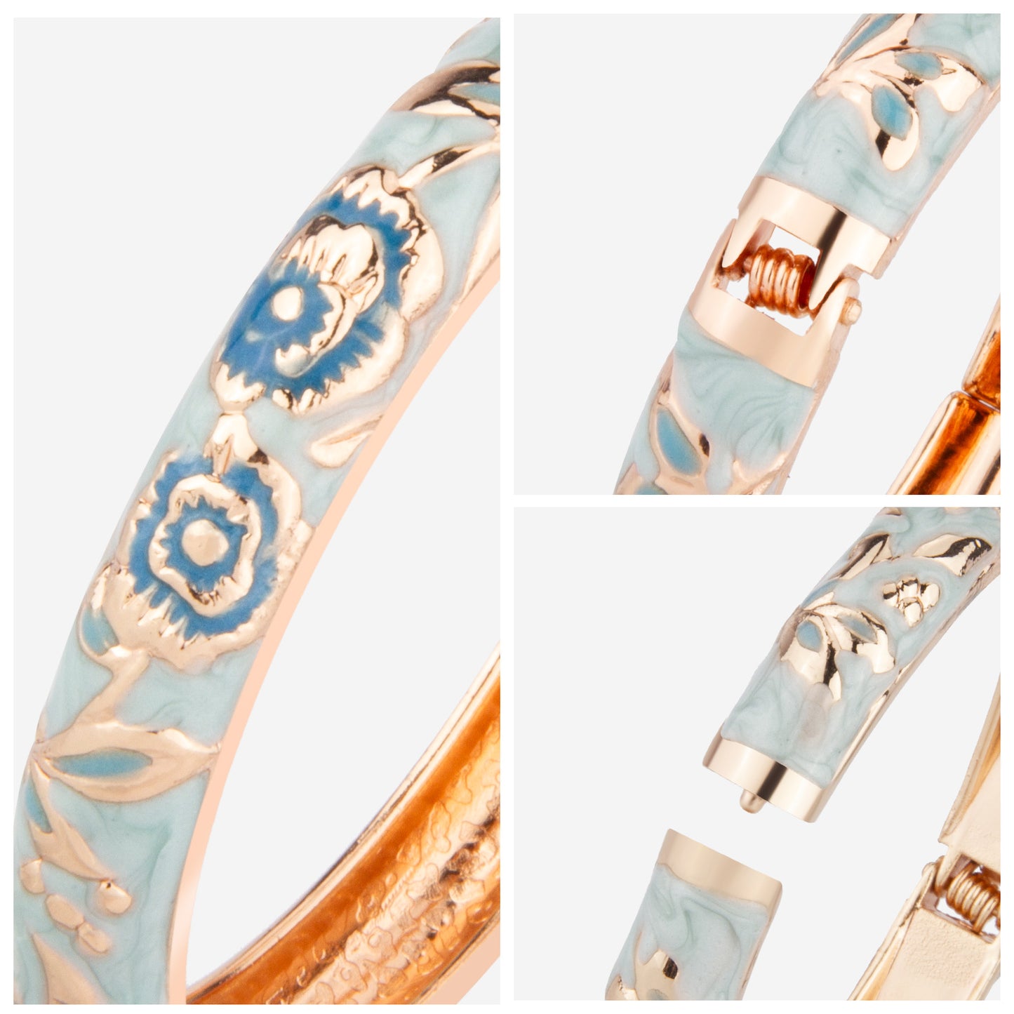 UJOY Cloisonne Bangle Light Blue Gold Flower Pattern Bracelet Gifts for Women Girls