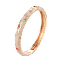 Load image into Gallery viewer, UJOY Cloisonne Bangle Multi-color Background Painted Flower and Bird Rose Gold Bracelet 615085