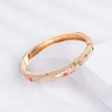 Load image into Gallery viewer, UJOY Cloisonne Bangle Multi-color Background Painted Flower and Bird Rose Gold Bracelet 615085