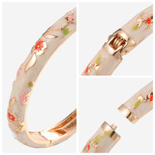 Load image into Gallery viewer, UJOY Cloisonne Bangle Multi-color Background Painted Flower and Bird Rose Gold Bracelet 615085