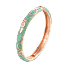 Load image into Gallery viewer, UJOY Cloisonne Bangle Multi-color Background Painted Flower and Bird Rose Gold Bracelet 615085