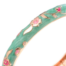Load image into Gallery viewer, UJOY Cloisonne Bangle Multi-color Background Painted Flower and Bird Rose Gold Bracelet 615085