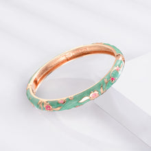 Load image into Gallery viewer, UJOY Cloisonne Bangle Multi-color Background Painted Flower and Bird Rose Gold Bracelet 615085