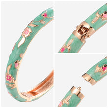 Load image into Gallery viewer, UJOY Cloisonne Bangle Multi-color Background Painted Flower and Bird Rose Gold Bracelet 615085