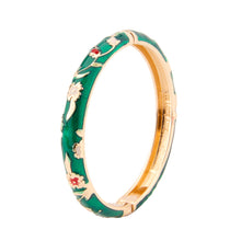Load image into Gallery viewer, UJOY Vintage Cloisonne Enamel Bangle Gold Plated Transparent Green Floral Hinged Bracelet Women Oriental Jewelry Gift