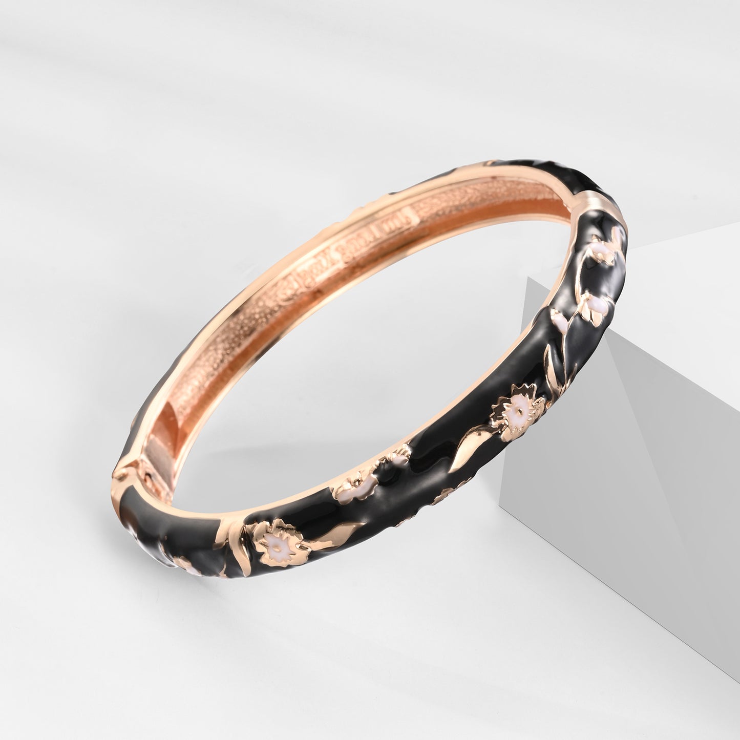 UJOY Cloisonne Bangle Multi-color Background Painted Flower and Bird Rose Gold Bracelet 615085