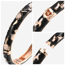 Load image into Gallery viewer, UJOY Cloisonne Bangle Multi-color Background Painted Flower and Bird Rose Gold Bracelet 615085