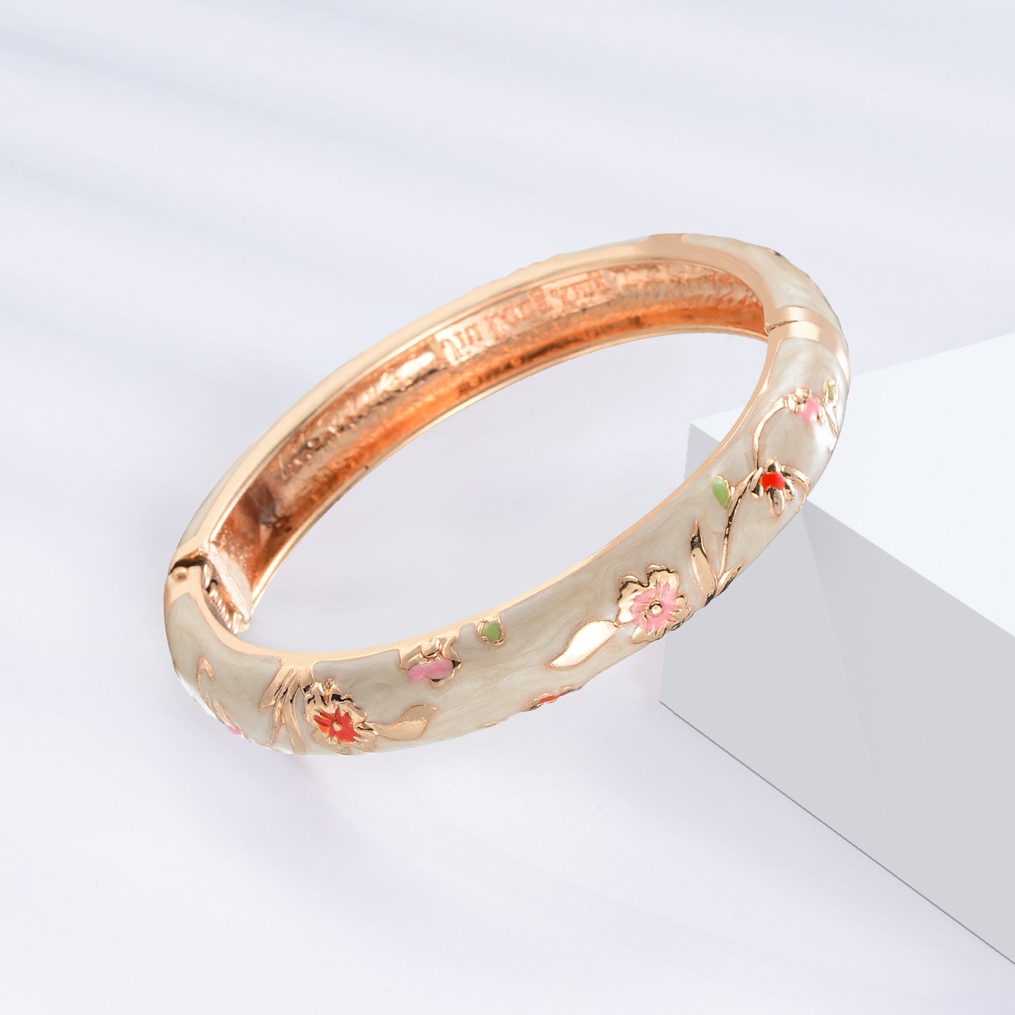 UJOY Cloisonne Bangle Colorful Painted Floral Rose Gold Bracelet Gifts for Women Girls