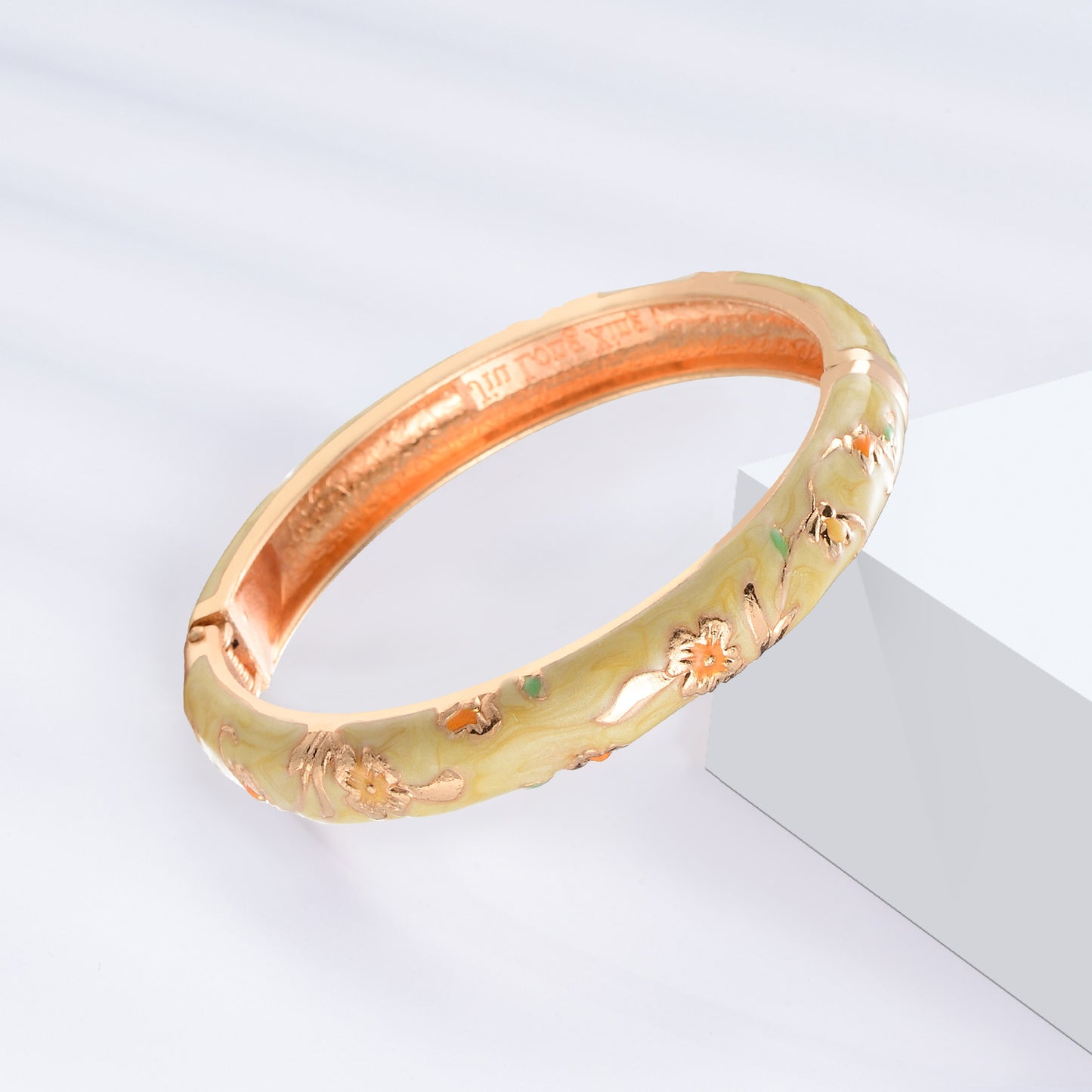 UJOY Cloisonne Bangle Colorful Painted Floral Rose Gold Bracelet Gifts for Women Girls