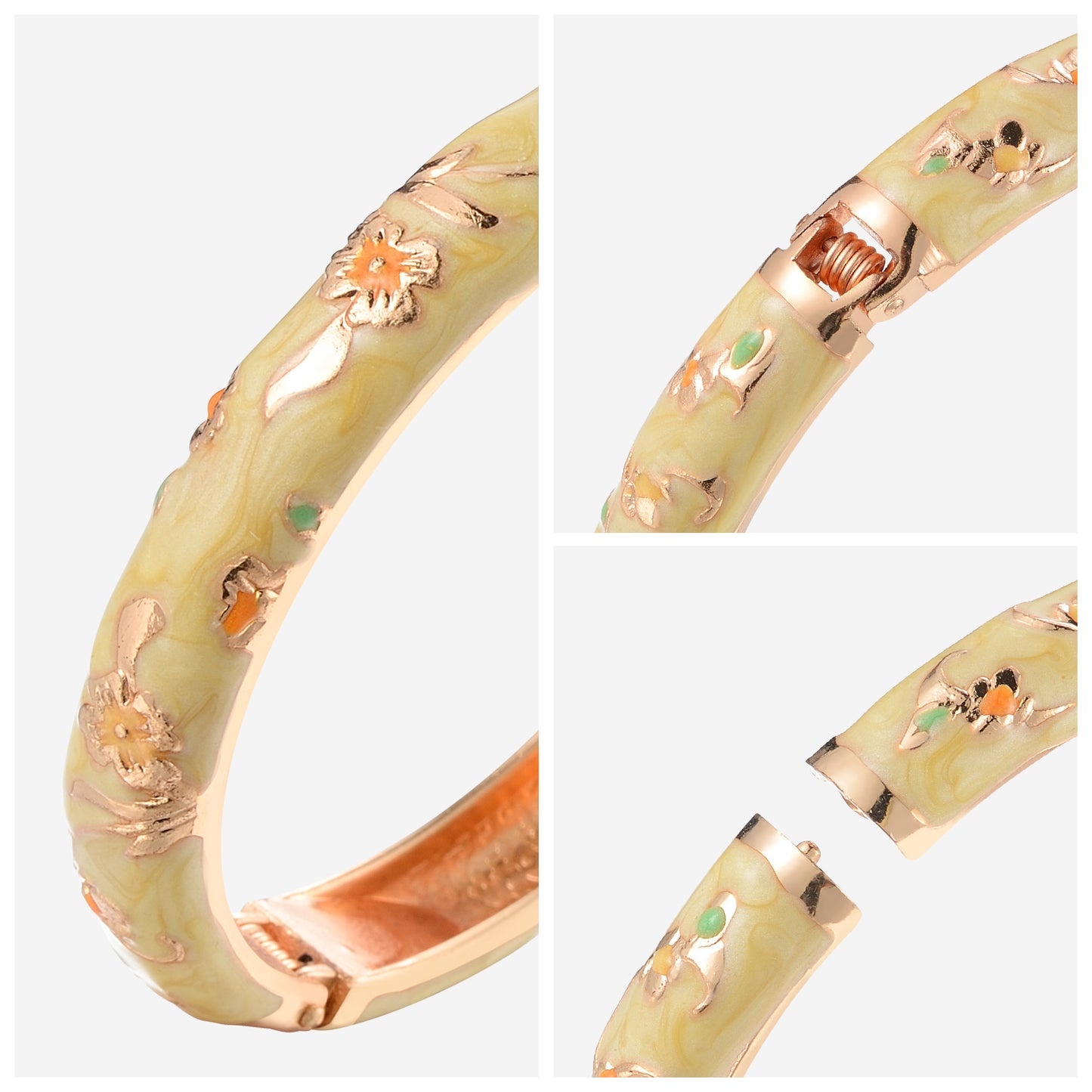 UJOY Cloisonne Bangle Colorful Painted Floral Rose Gold Bracelet Gifts for Women Girls