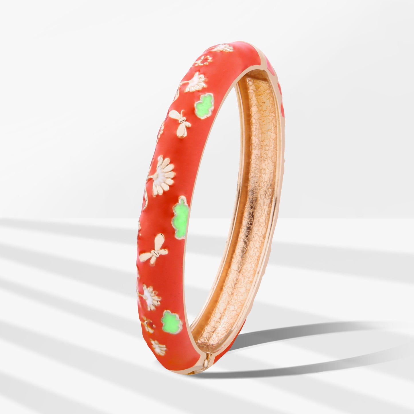 UJOY Cloisonne Bangle Red and Green Floral Pattern Bracelet Gifts for Women Girls 618105