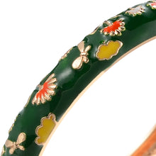 Load image into Gallery viewer, UJOY Cloisonne Bangle Red and Green Floral Pattern Bracelet Gifts for Women Girls 618105