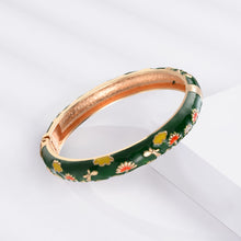 Load image into Gallery viewer, UJOY Cloisonne Bangle Red and Green Floral Pattern Bracelet Gifts for Women Girls 618105