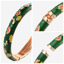 Load image into Gallery viewer, UJOY Cloisonne Bangle Red and Green Floral Pattern Bracelet Gifts for Women Girls 618105