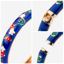 Load image into Gallery viewer, UJOY Vintage Cloisonne Enamel Bangle Gold Plated Transparent Blue Floral Hinged Bracelet Women Oriental Jewelry Gift