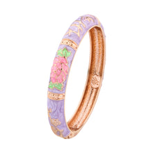 Load image into Gallery viewer, UJOY Cloisonne Bangle Lilac white floral rose gold bracelet Gifts for Women Girls 624105