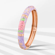 Load image into Gallery viewer, UJOY Cloisonne Bangle Lilac white floral rose gold bracelet Gifts for Women Girls 624105