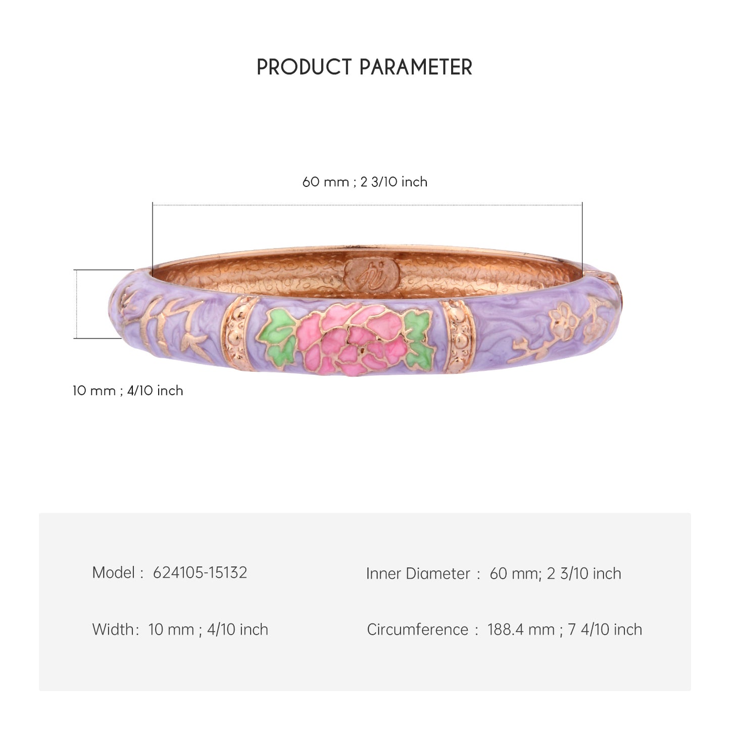 UJOY Cloisonne Bangle Lilac white floral rose gold bracelet Gifts for Women Girls 624105