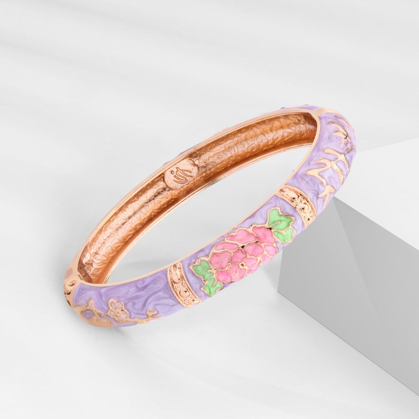 UJOY Cloisonne Bangle Lilac white floral rose gold bracelet Gifts for Women Girls 624105