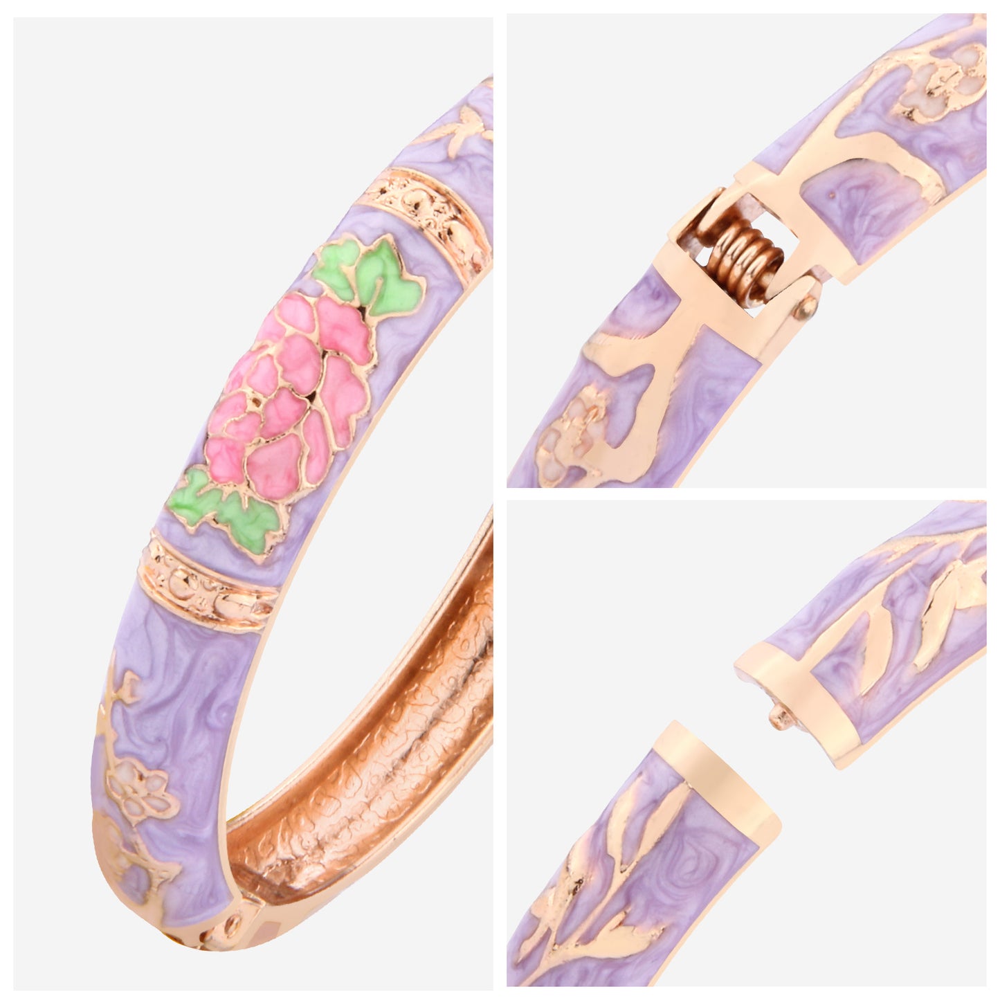 UJOY Cloisonne Bangle Lilac white floral rose gold bracelet Gifts for Women Girls 624105