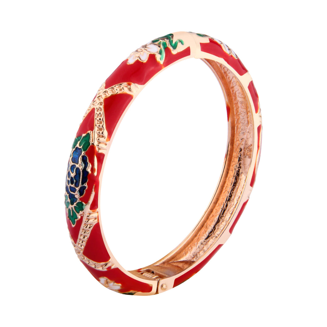 UJOY Cloisonne Bangle Multicolor Floral Rose Gold Bracelet Gifts for Women Girls 625105